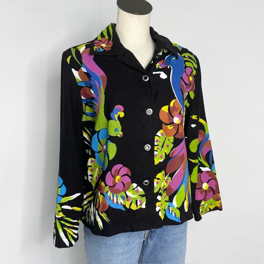 Vintage 90s Silk Art to Wear Lightweight Jackets Birds Peacock Size Medium
